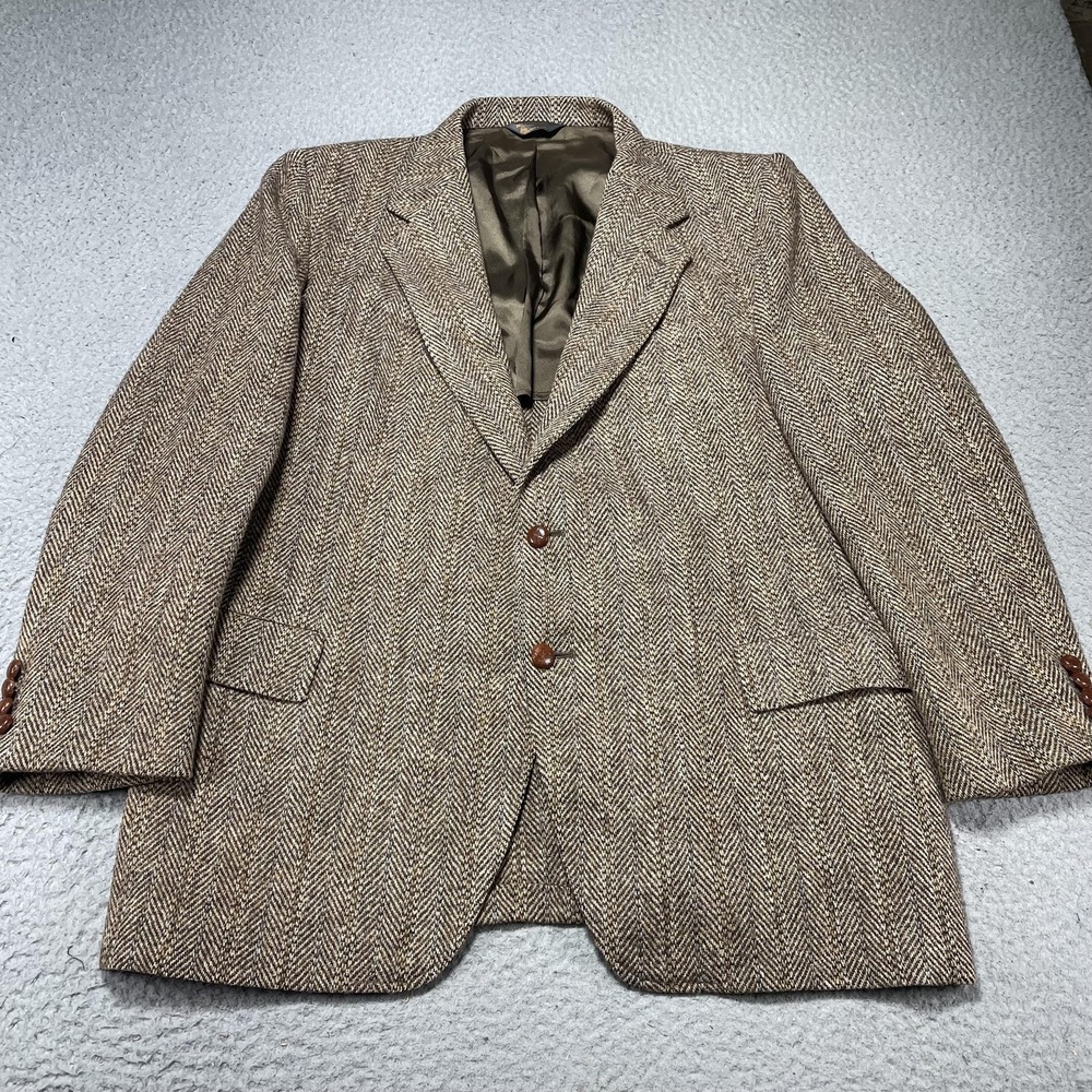 Vintage Kuppenheimer Sport Coat Mens 46R‎ Brown Harris Tweed Herringbone 70s